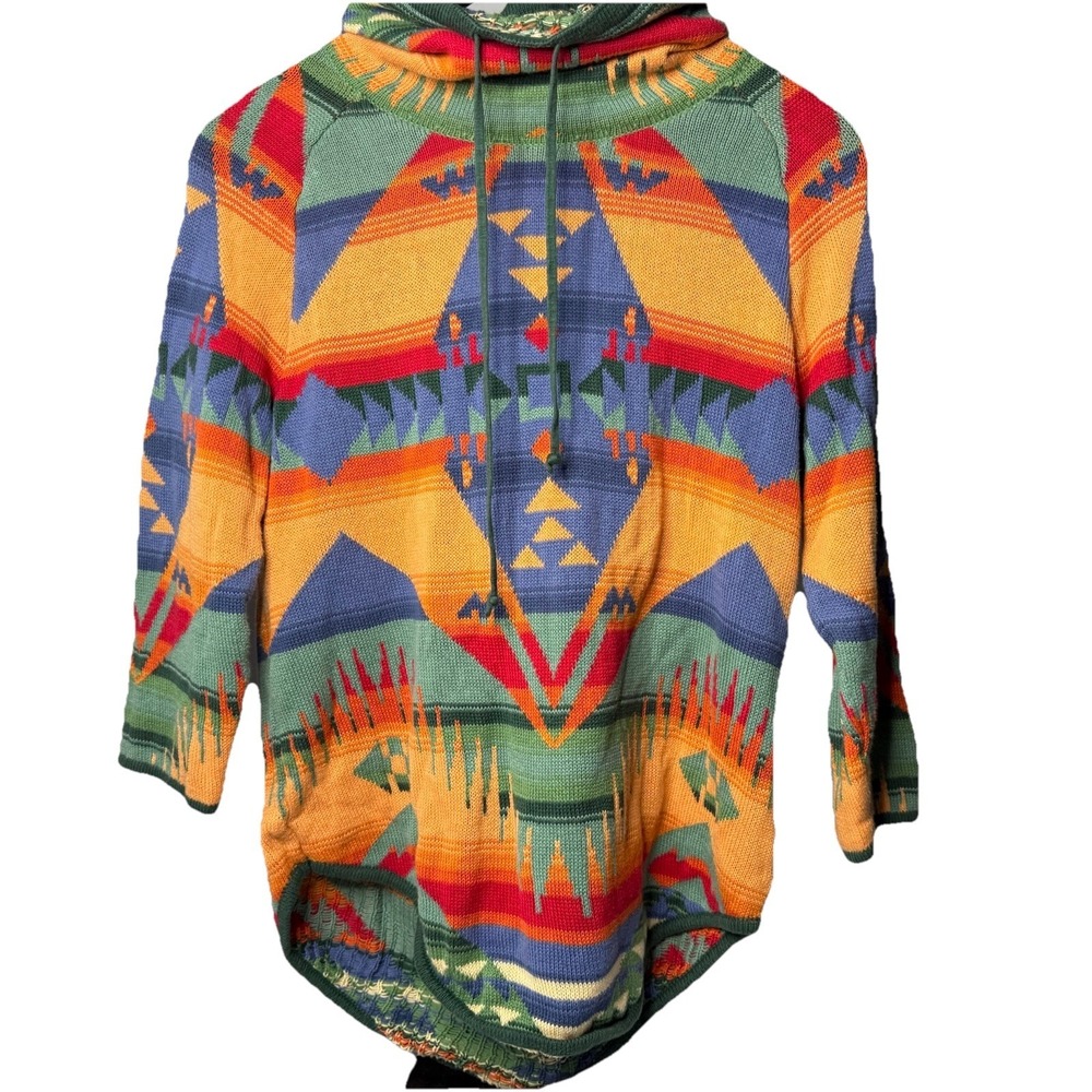 Chaps Navajo Aztec Southwestern pattern Sweater M Rainbow Vintage Cowl Neck